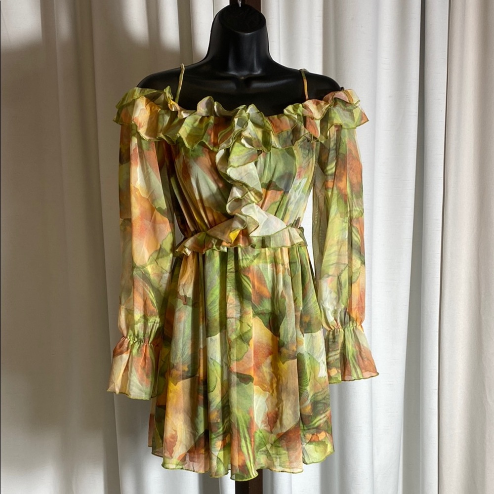 Zara Ruffles Printed Tulle Dress New Size S - Picture 4 of 7